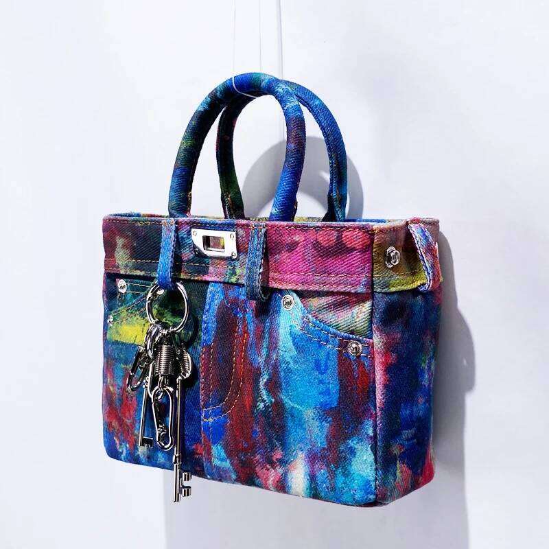 Women's Bags Designer Casual Rainbow Small Denim Bags For Women Designer Handbags Purses New In Washing Process Key Pendant Cloth Shoulder