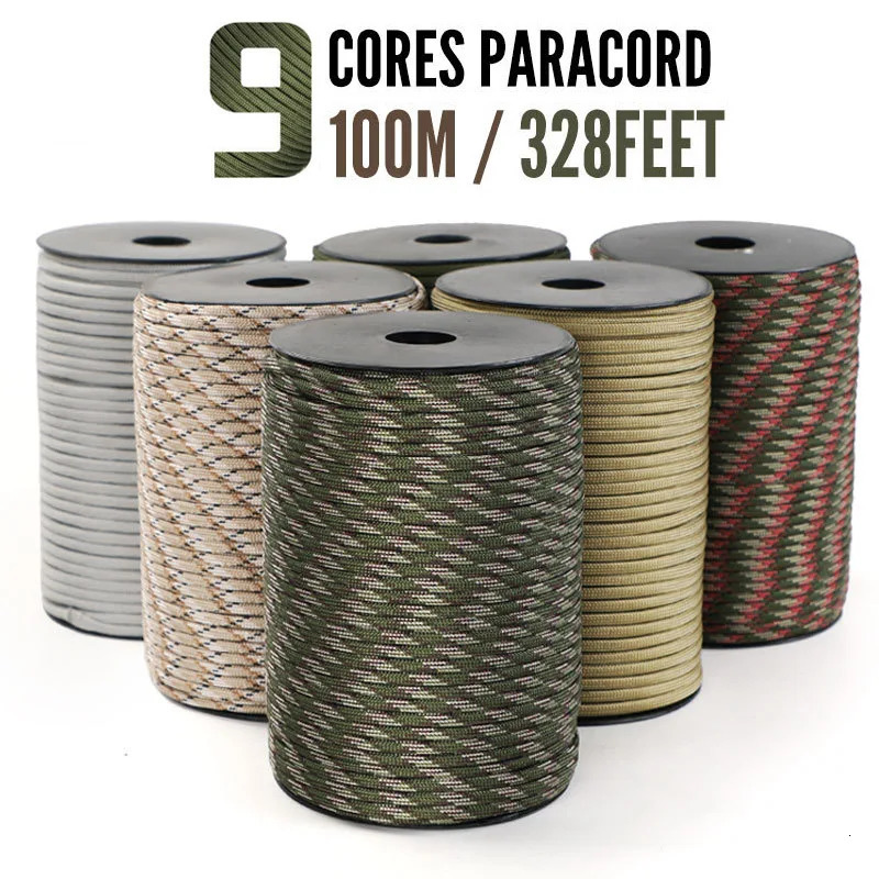 9 Core 650lb Paracord 100m Dia4mm Military Standard Parachute Rope Tent Lanyard Accessories For Survival Bracelet DIY Making 250611