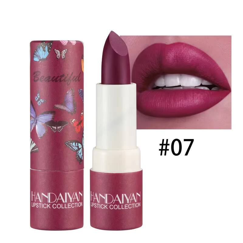 8Color Matte Nude Non-stick Cup Lipstick Red Velvet Long Wear Waterproof Sexy Pink Gloss Korean Makeup Women's Lip Cosmetics happy