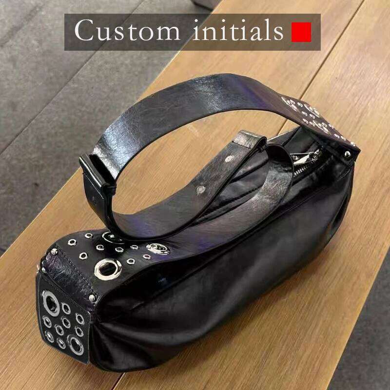 Women's Bags Designer Custom Initials Crescent Bags For Women Designer Handbag Purses New In PU Oil Wax Rivet Wide Strap Underarm Shoulder