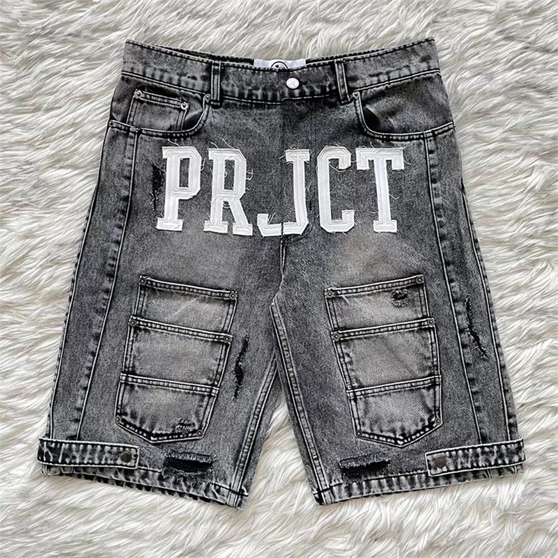 High-quality Project Emergency jeans with Alphabet Embroidery Denim Casual Shorts for Men and Women 250528