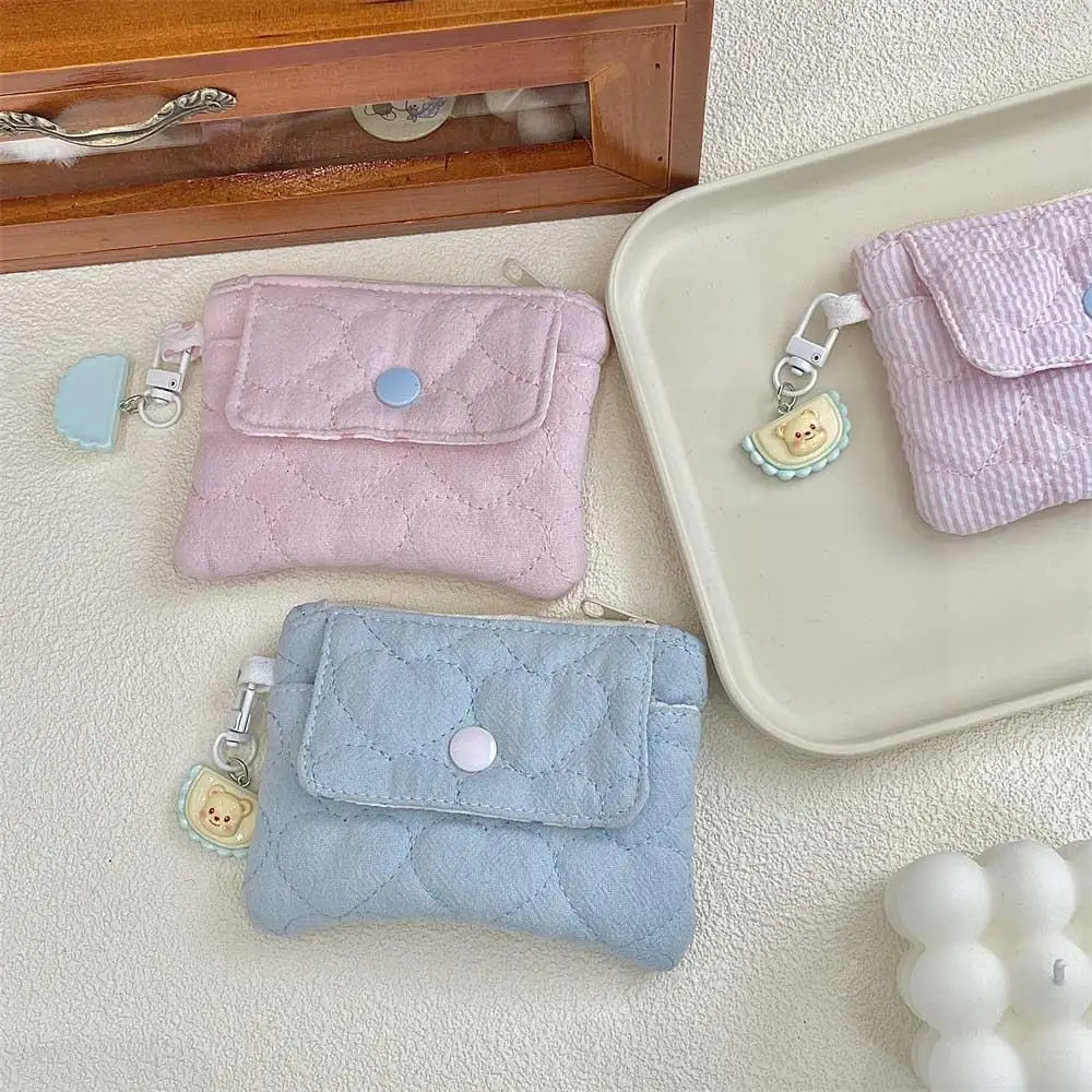 Ins Korean Portable Coin Purse Wallet Pink Blue Heart Pocard Case Lightweight Cotton Headphone Bag Key Storage Bag Gifts 250614