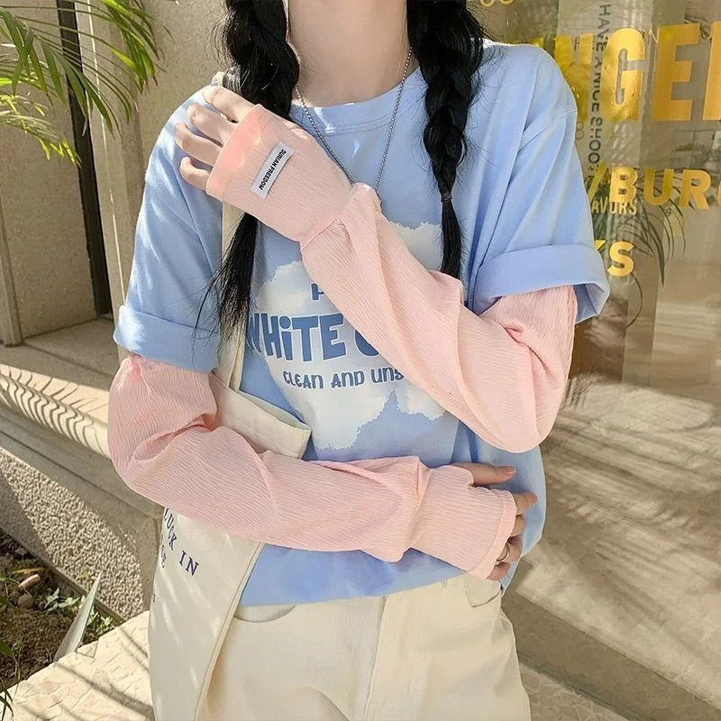 Summer Loose Ice Silk Long Sleeve Sun Protection Fingerless Gloves Elegant Breathable Sunscreen Mitten Clothes Accessory 250610