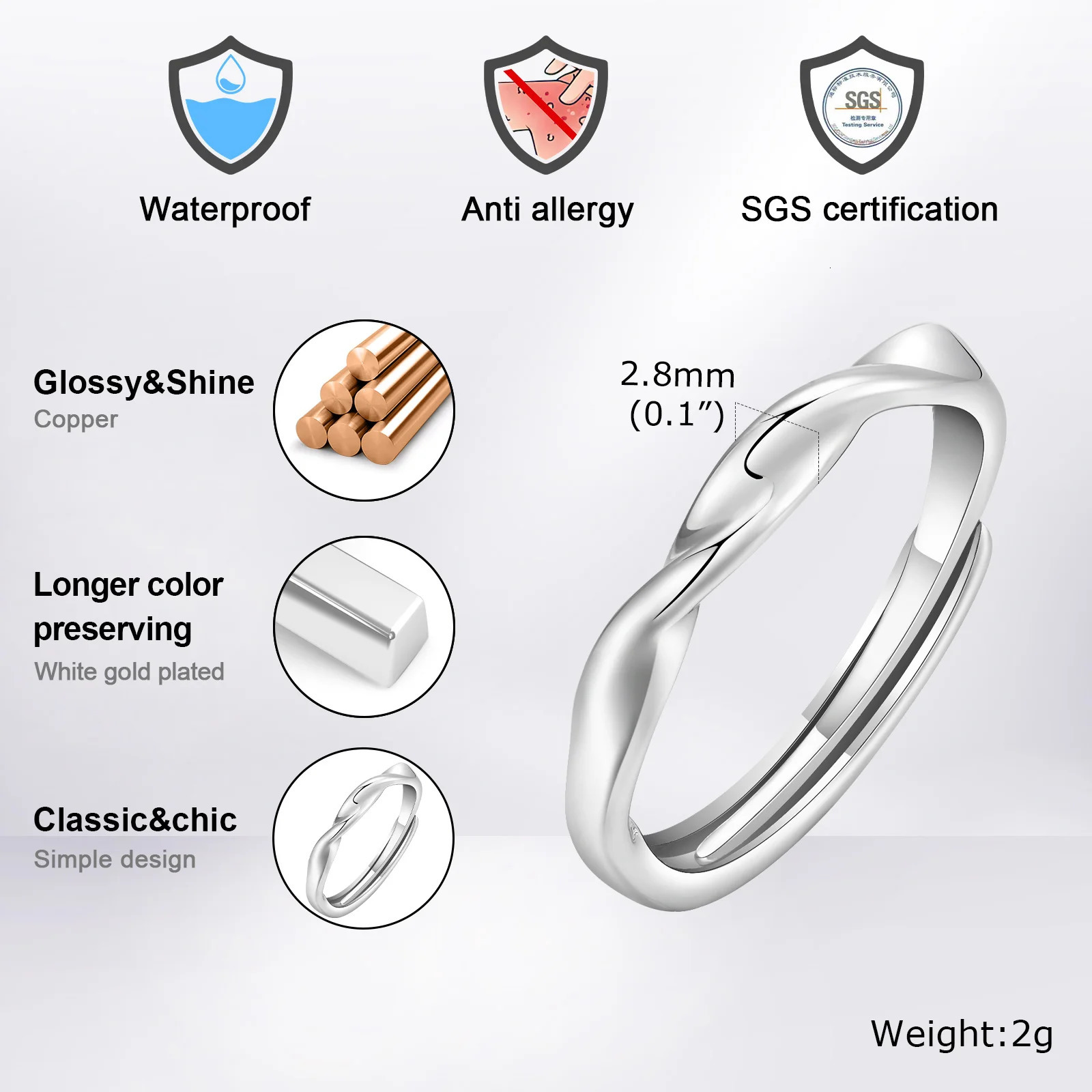 Mens Simple Twisted RingsAdjustable Metal Minimalist Wedding Ring Mobius RingsThin Classic Polished Unisex Ring 250610