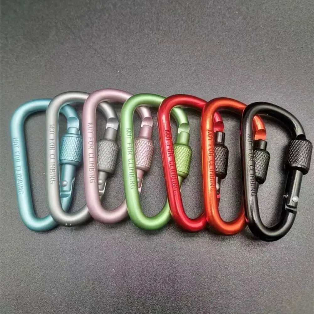 1 Pcs Outdoor Sports Aluminium Alloy Safety Buckle Keychain with Lock Climbing Button Dshape Carabiner Camping Hiking Hook 250611