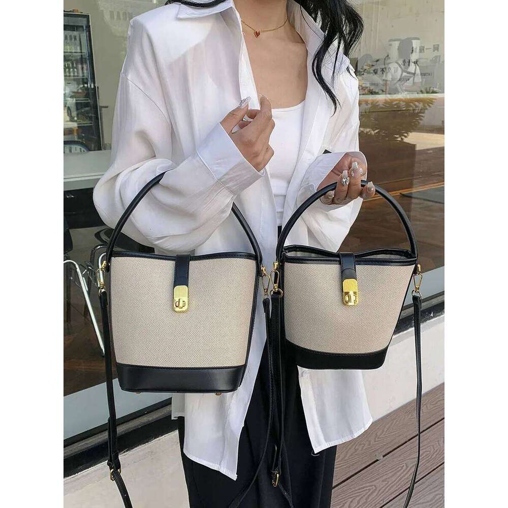 2025 Newest Hot Sales Women Casual Canvas Bucket Handbag Two Size Soft Leather Shoulder Bag for Lady