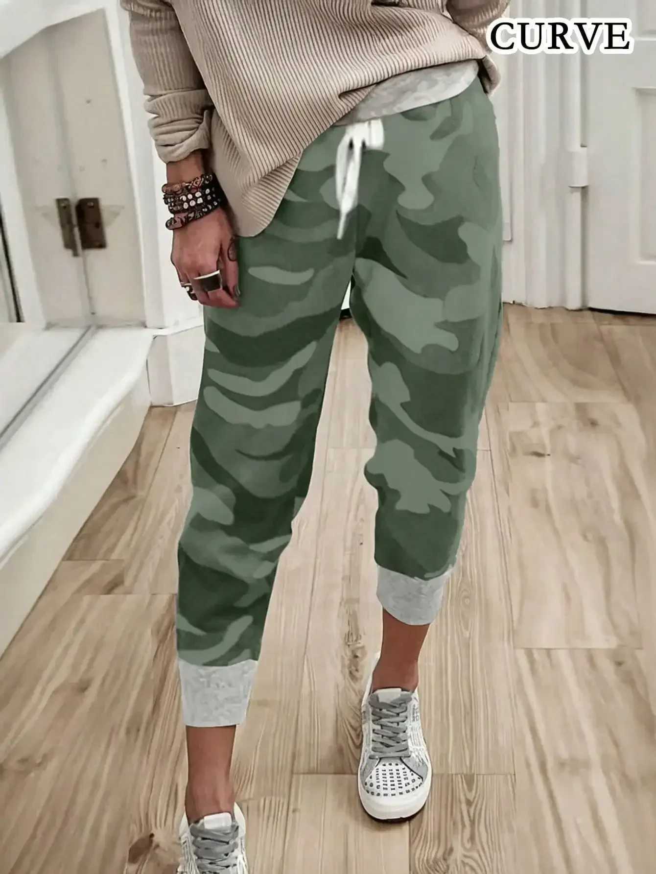 Womens Fashion Plus Size 1XL-5XL Camouflage Print Jogger Comfortable Loose Pants Ladies Casual Drstring Athletic PantsXJ250616