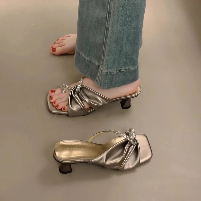 Open Toe Rhinestone Slides Heeled Sandals Fashion Low Price Woman Slippers er 39 On Sale Casual Shoes for Women 250614