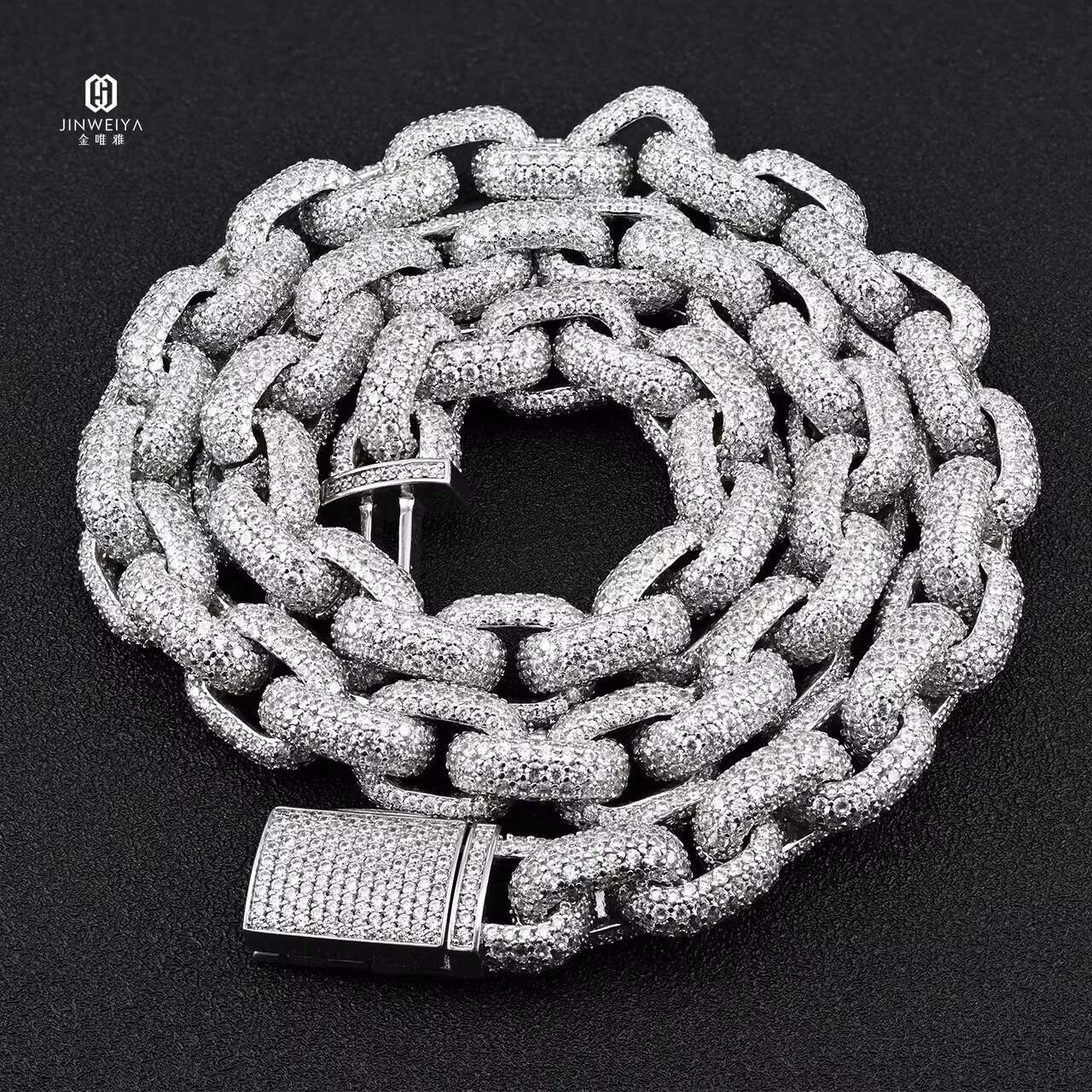 NEW Iced Out Bling Silver Plated Hip Hop Men Boy Fashion Jewelry 10mm 5A Moissanite Big Heavy Rectangle Necklace