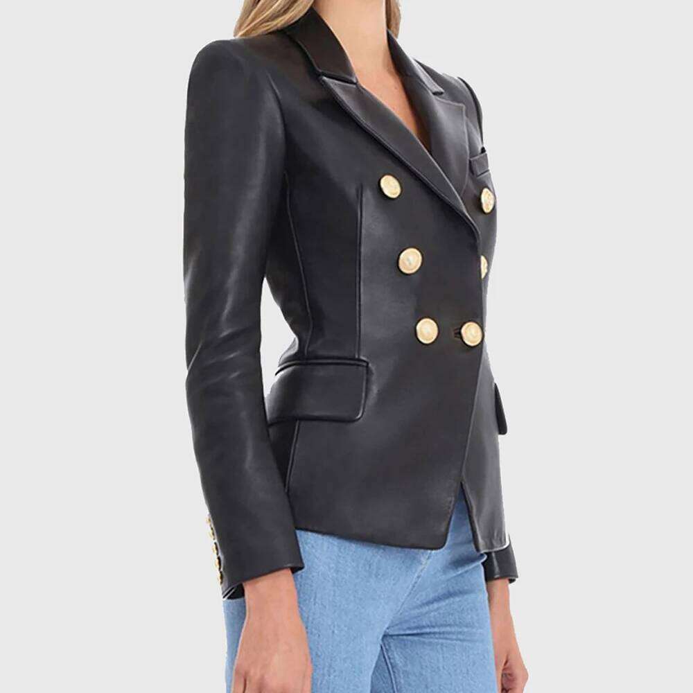 TWOTWINSTYLE Elegant Slimming Jackets For Women Lapel Long Sleeve Minimalist Patchwork Double Breasted Tunic Jacket Female Style