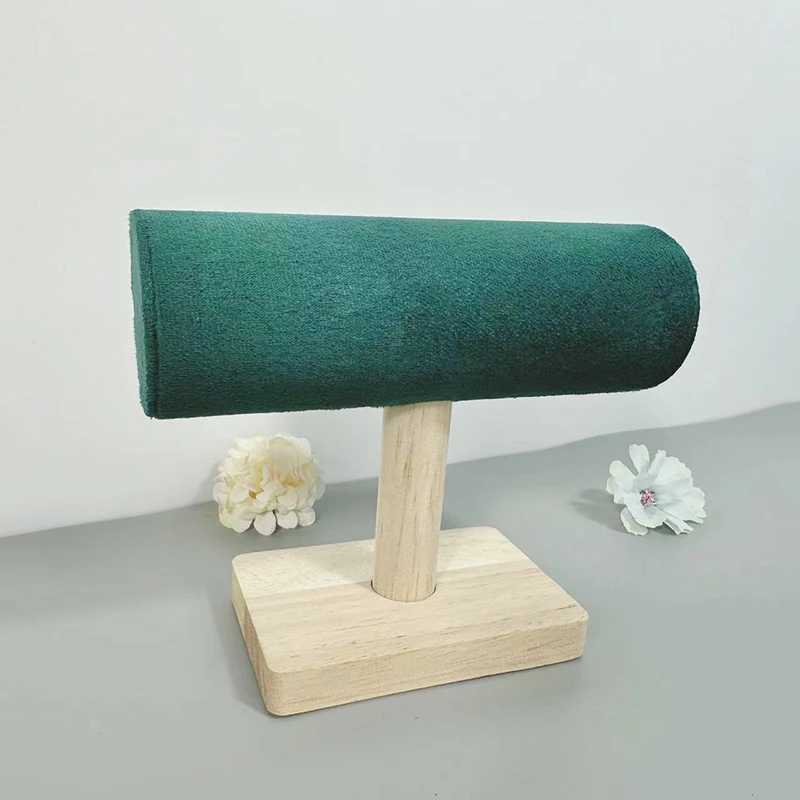 1pc Velvet Display Stand With Wooden Base Bangle Necklace HaiRBands Jewelry Storage Rack Counter Showcase Props Z250616