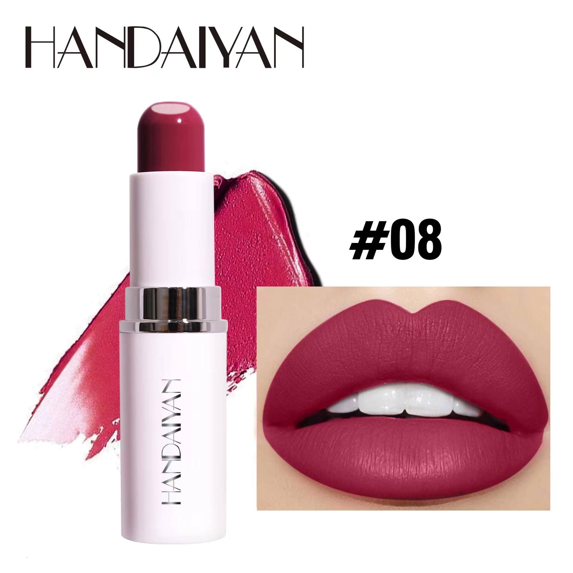 Handaiyan 8 Colors Matte Waterproof Velvet Nude Lipstick Sexy Red Brown Pigments Makeup Long Lasting Profissional happy