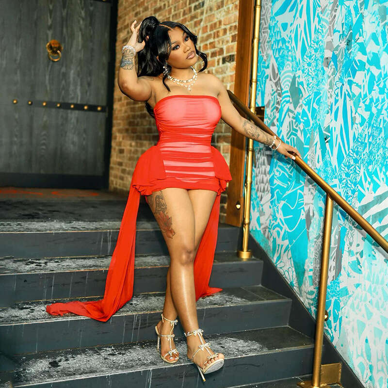 European and American Summer Solid Color Sleeveless Strapless Ribbon Short Slim Sexy Dress 2025 New Casual Fashion Trendy Clothing