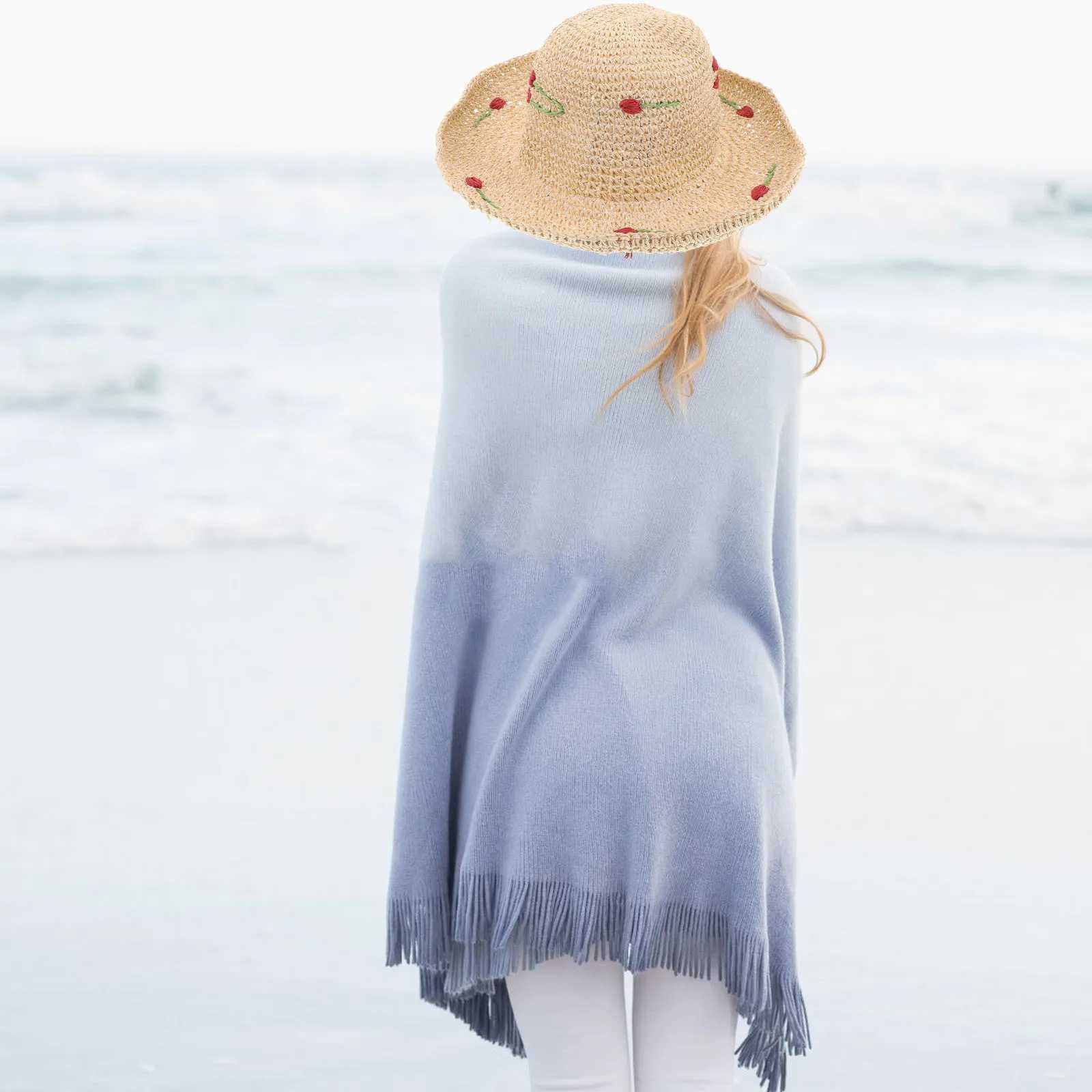 Straw Sun for Women Beach Vacation Wide Brim Bucket Hat Beige Woven Cherry Summer Fashion Comfortable Breathable Sun M250616