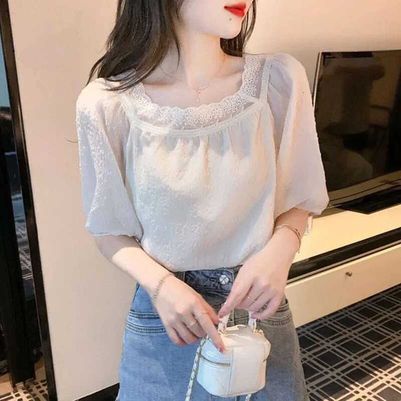 With Puffy Sleeves White Formal Crop Shirts Blouses for Women Office Outfits Summer Woman Top Dress Wear To Work Modern Long M