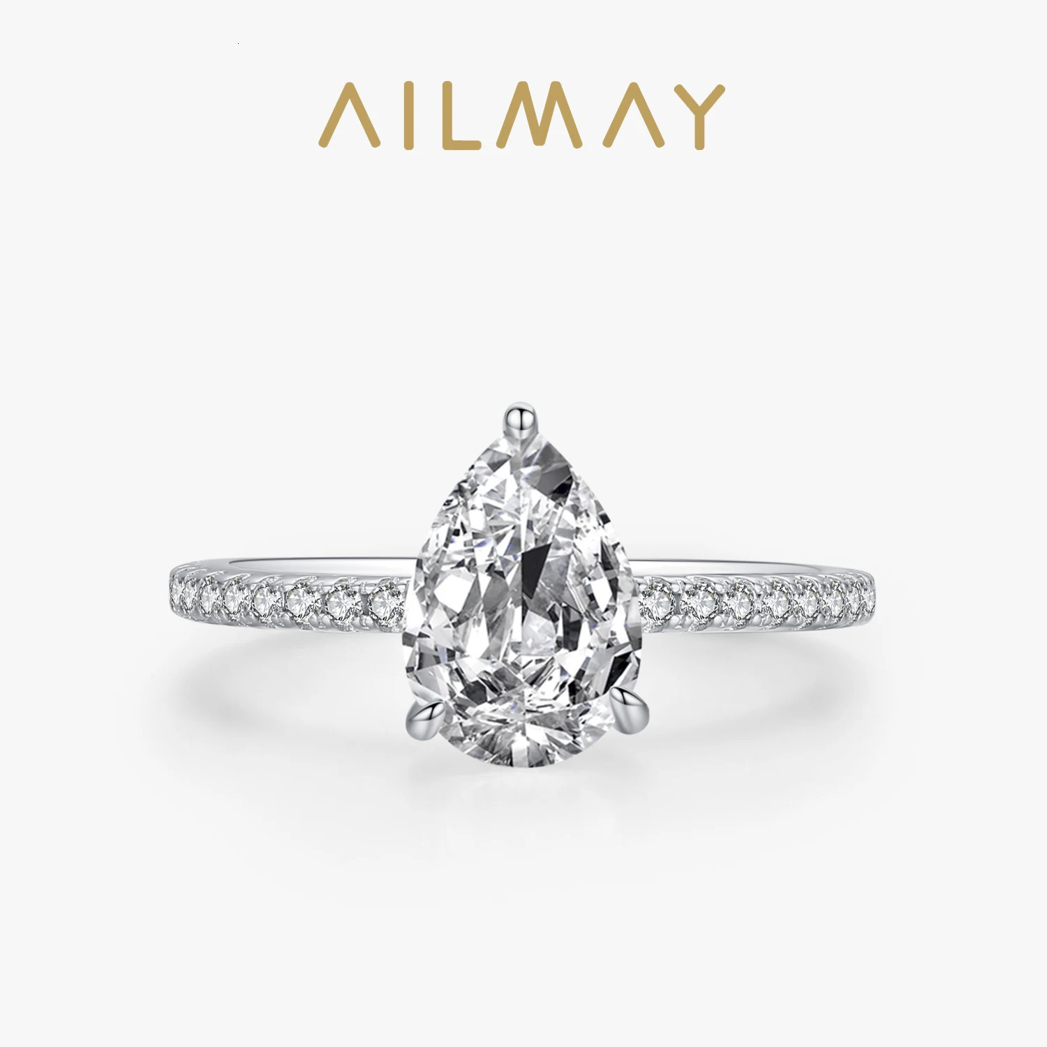 Ailmay 100% 925 Sterling Silver Water Drop Shape 5A Cubic Zirconia Finger Ring For Women Classic Fashion Wedding Jewelry 250610