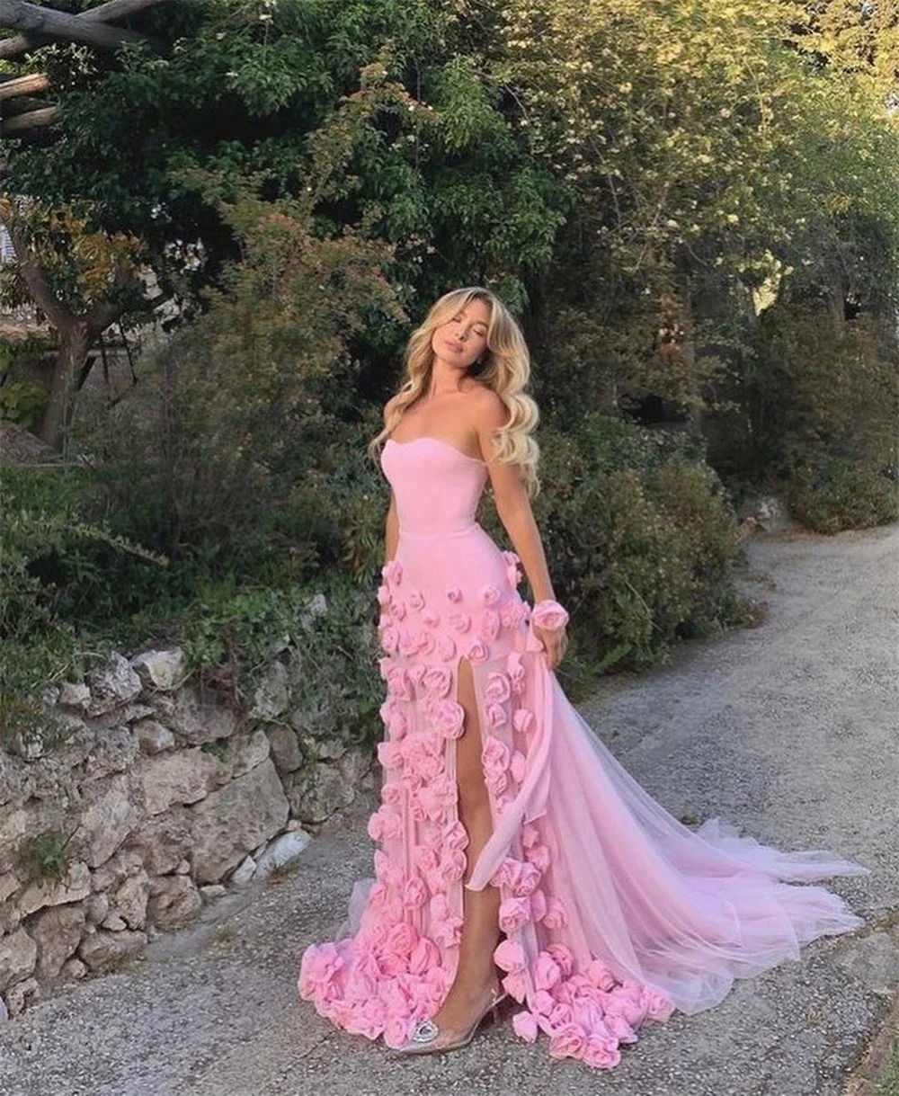 Customized Evening Gown Formal Prom Dress Women Dresses Exquisite Strapless Sheath Cocktail Homecoming Flowers Tulle Occasion 250612