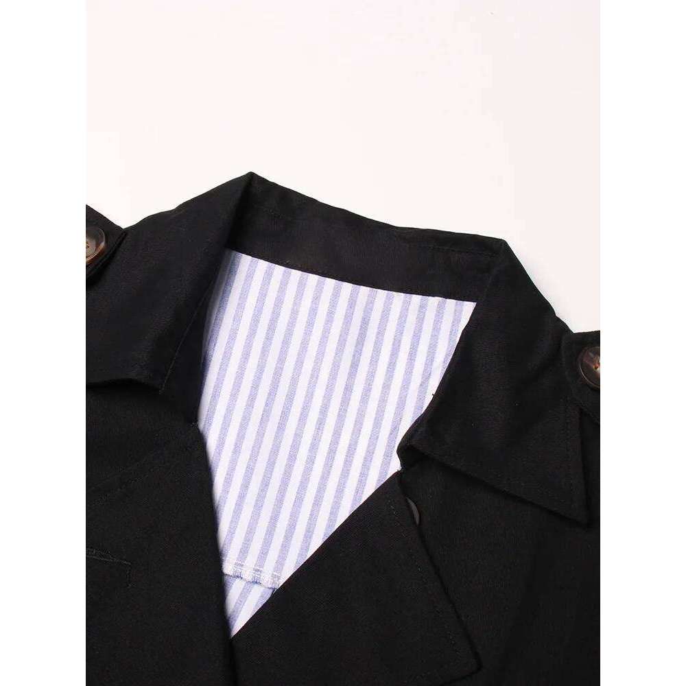 VGH Patchwork Belt Casual Striped Trench For Women Lapel Long Sleeve Spliced Double Breasted Minimalist Loose Coats Female New