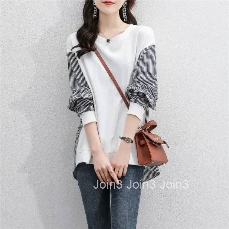 Striped Basic Long Sleeve Woman Tops Sweat-shirt Aesthetic New In Sweatshirt for Women Sport Korean Fashion Matching E Pullover