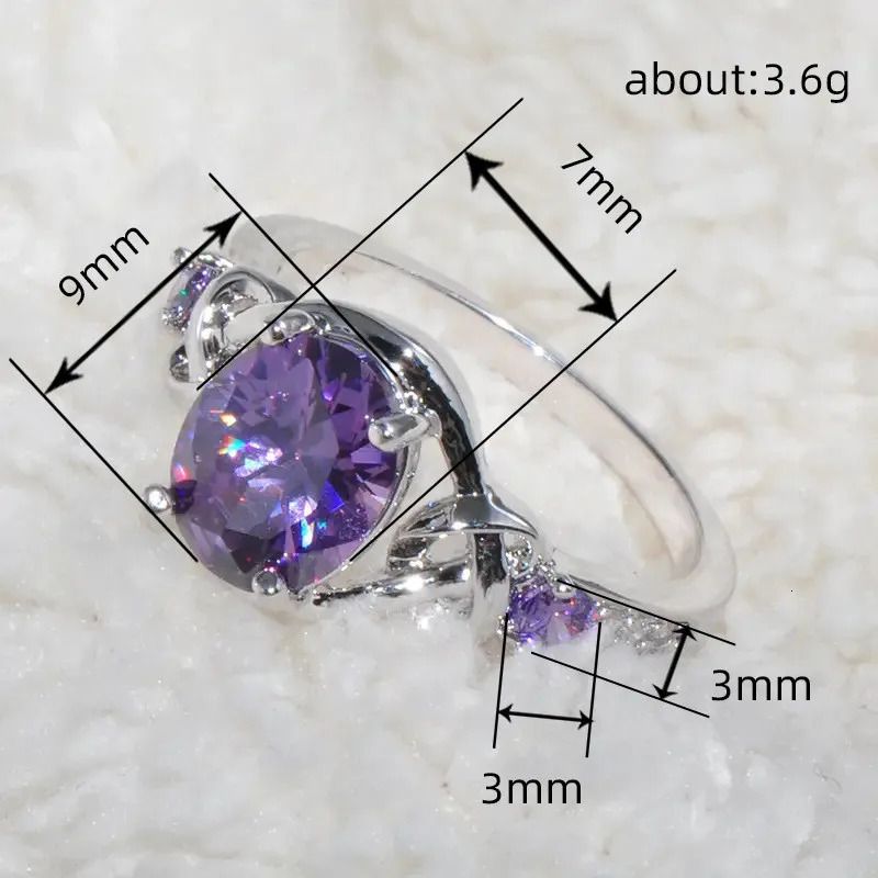 925 Sterling Silver Purple CZ Rings for Women Elegant Engagement Wedding Anniversary Party Accessories 250610