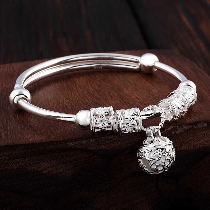 Fashion 925 Sterling Silver Adjustable for Women Luxury Designer Bell Pendant Ball Bangle Charms Jewelry Gift Z250616