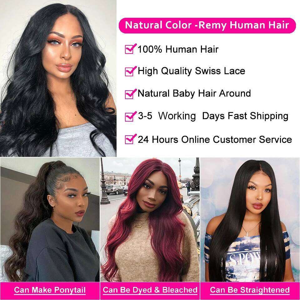 Glueless Body Wave Human Hair Brazilian 13x4 13x6 HD Transparent Front Wig Pre Plucked 4x4 Lace Closure Wigs For Women