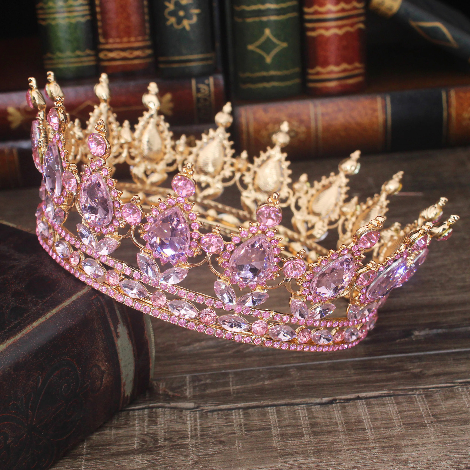 Pink Crystal Tiaras and Crowns Queen Princess Pageant Diadem Women Girl Hair Ornaments Bridal Wedding Hair Jewelry Accessories 250603