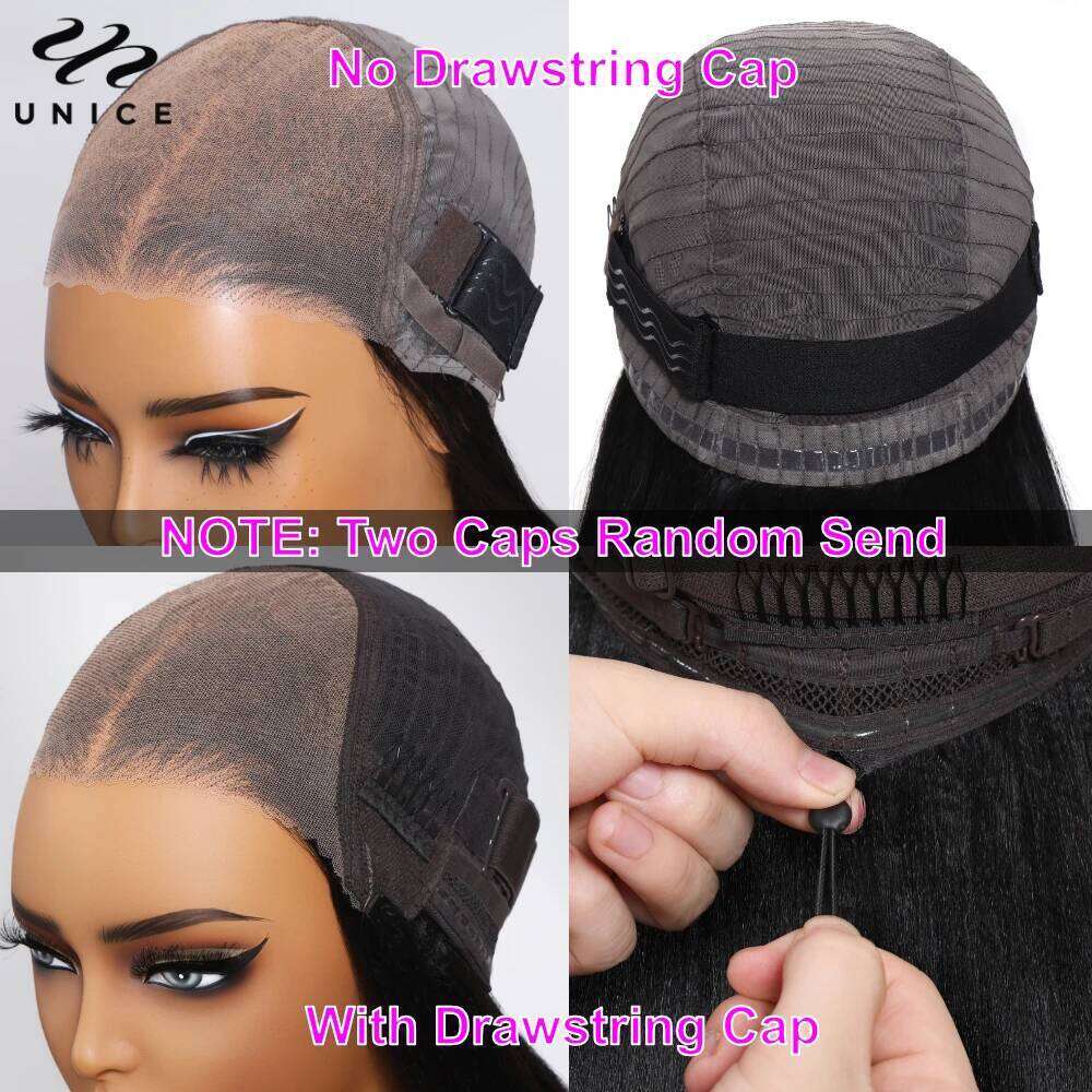 UNICE Upgrade Drawstring Water Wave 7x5 Glueless Cut Pre Bleached Lace Front Human Hair Wig Ready To Wear 180% Density