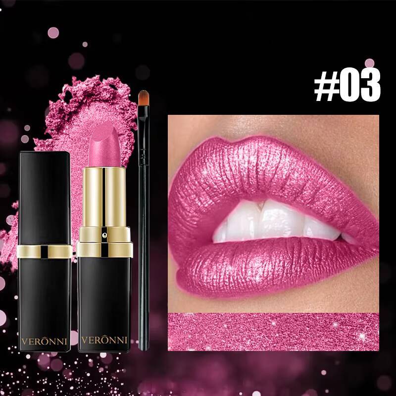 Diamond Shimmering Set,High Pigmented Metallic Lipstick Glitter Lipgloss Lips Makeup Cosmetics Sexy Make Up happy