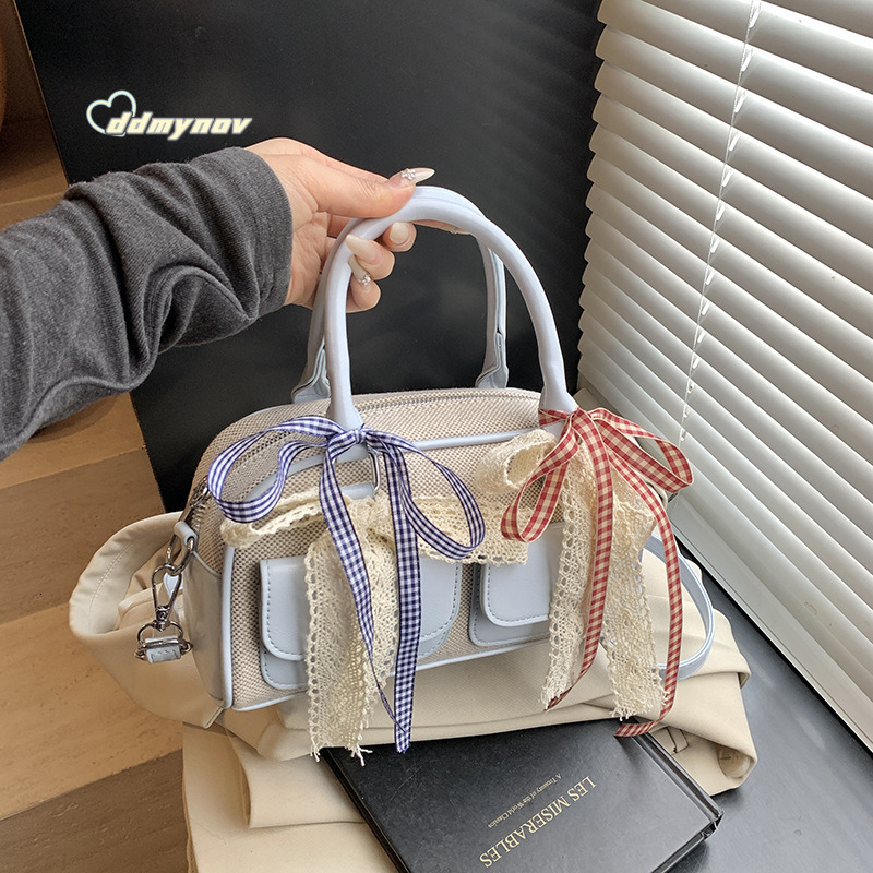 Korean INS Style Double Pocket Handbag for Women 2025 Spring Fashion Versatile Crossbody Boston Bag ddmynov ddmynov