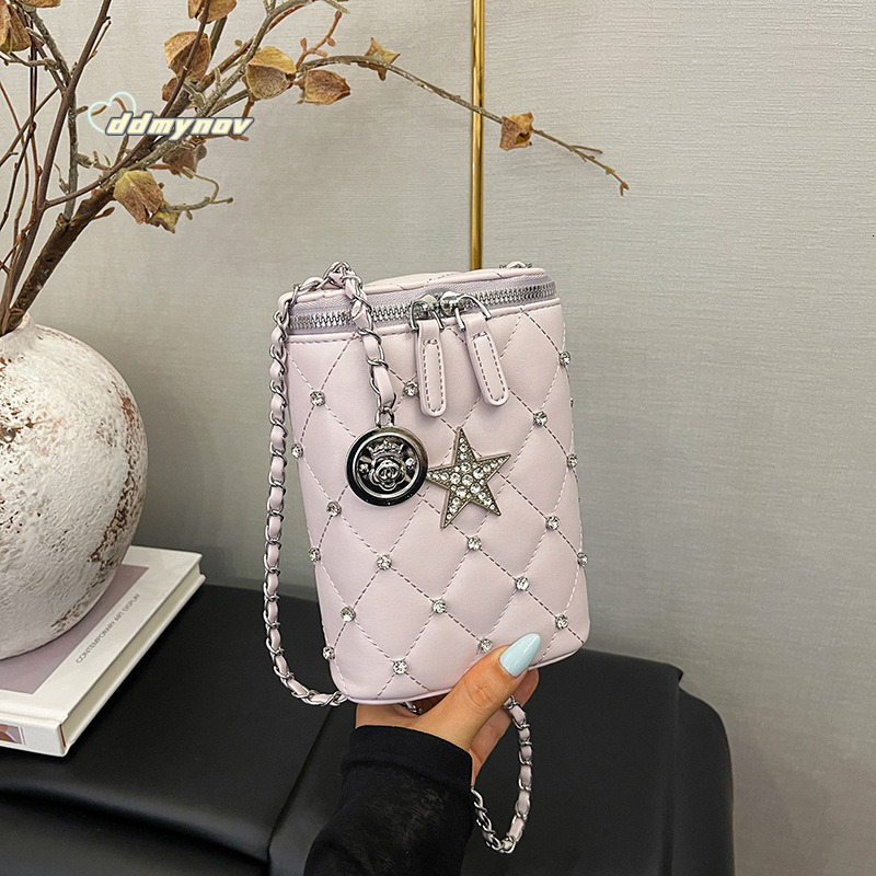 Minimalist Quilted Chain Phone for Women 2025 Summer New Fashionable Textured Stylish Casual Shoulder Crossbody Bag ddmynov