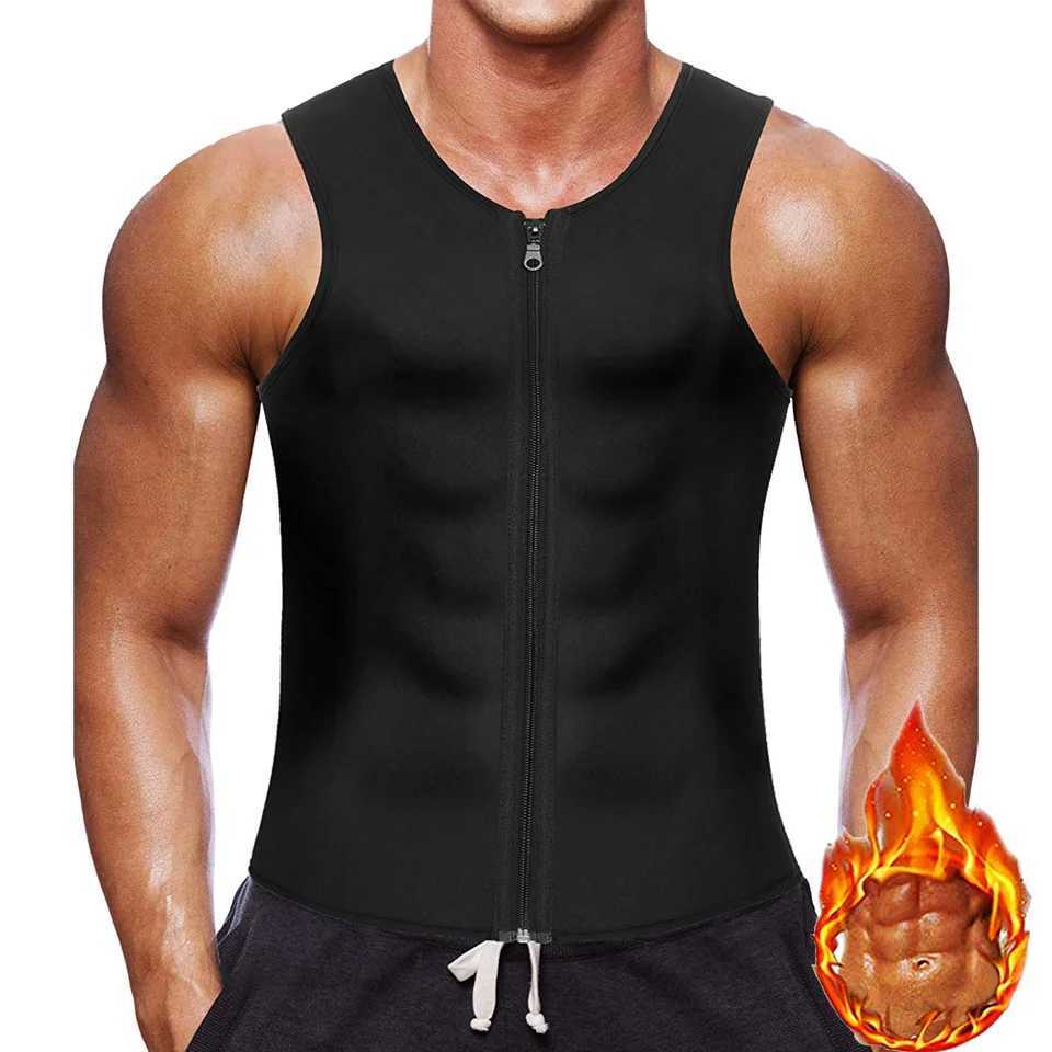 Mens Compression Sweat Sauna Waist Trainer Athletic Stretch Zip Up Vest Body Shaper for Workout Fitness Gym Slimming Sportswear W250616