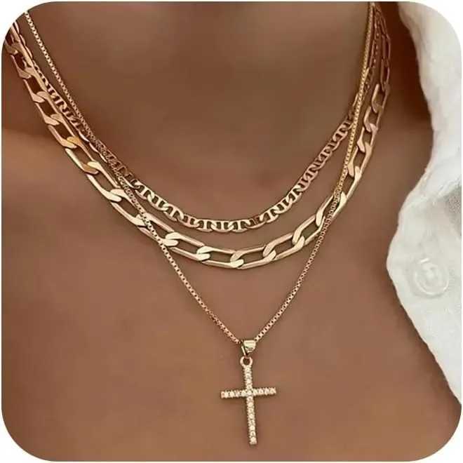 Cross Necklace for Women Stackable Stacked Layering Layered Necklaces Gold Necklace Cross Pendant Diamond Jewelry Gift W250616