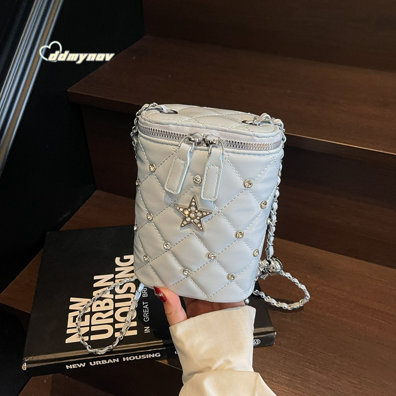 High-End Trendy Fashion Underarm for Women 2025 New Diamond-Encrusted Chain Small Square Single Shoulder Crossbody Phone Bag ddmynov