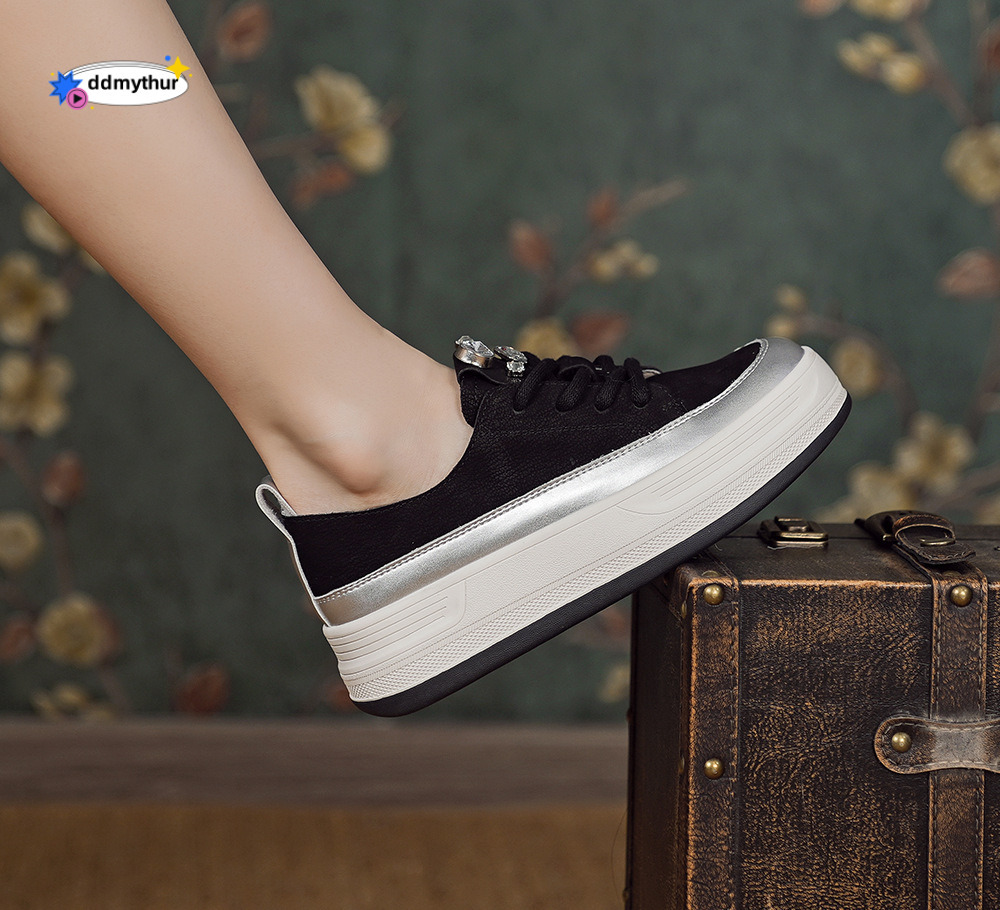 Genuine Leather Casual for Women Thick Sole Height Increasing 2025 Spring Summer New Sneakers Versatile Flat Shoes Trendy ddmythur