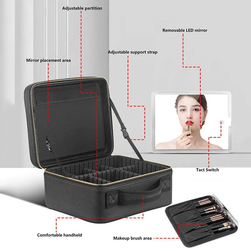 Smart LED Cosmetic Case With Mirror Travel Makeup Bag Large Capacity Female Beautician Skincare Product For Women 250616