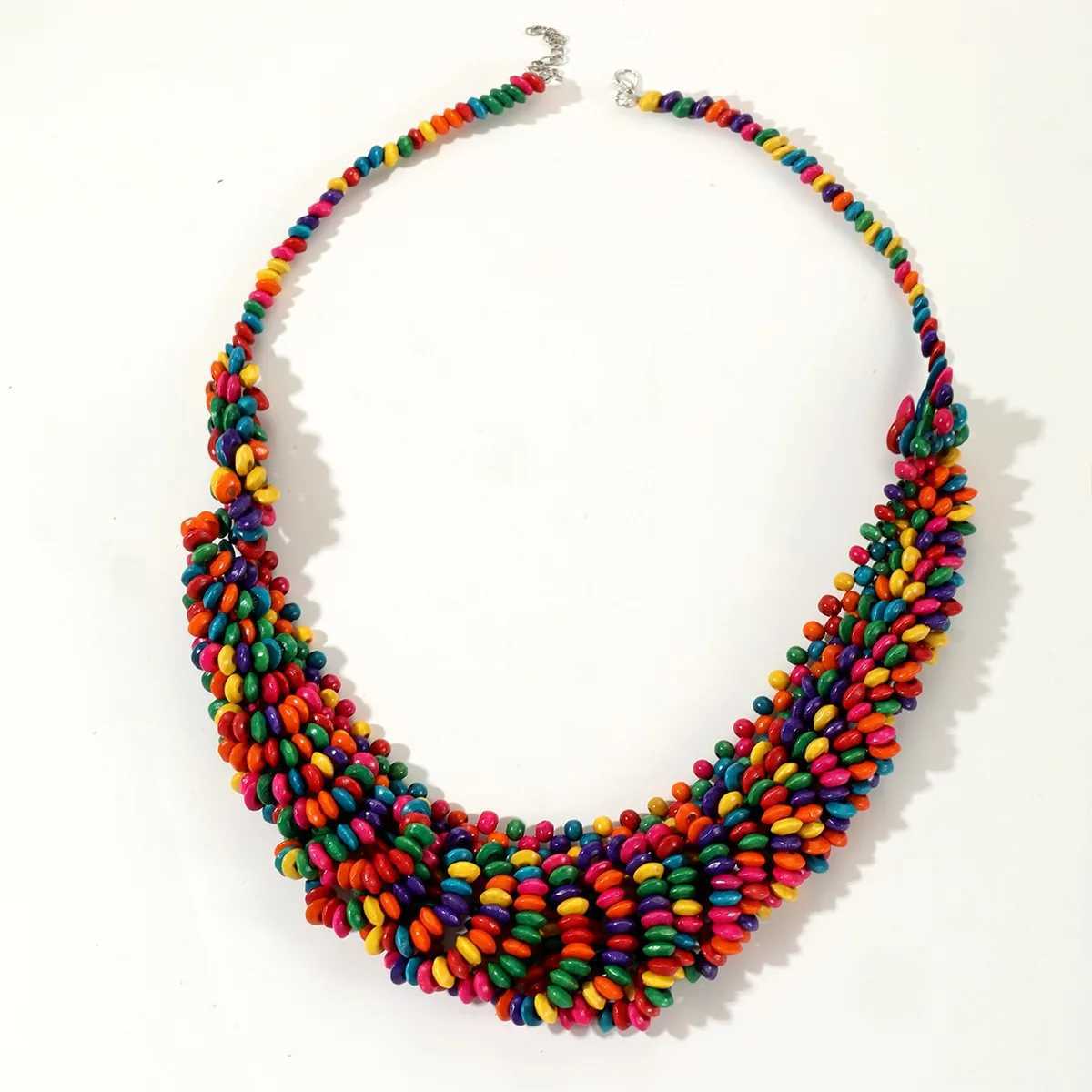 New Arrival New Arrived Trendy African Style Bohemian Colored Wooden Beads Handmade Beaded Necklaces For Women Summer Party Jewelry V250616