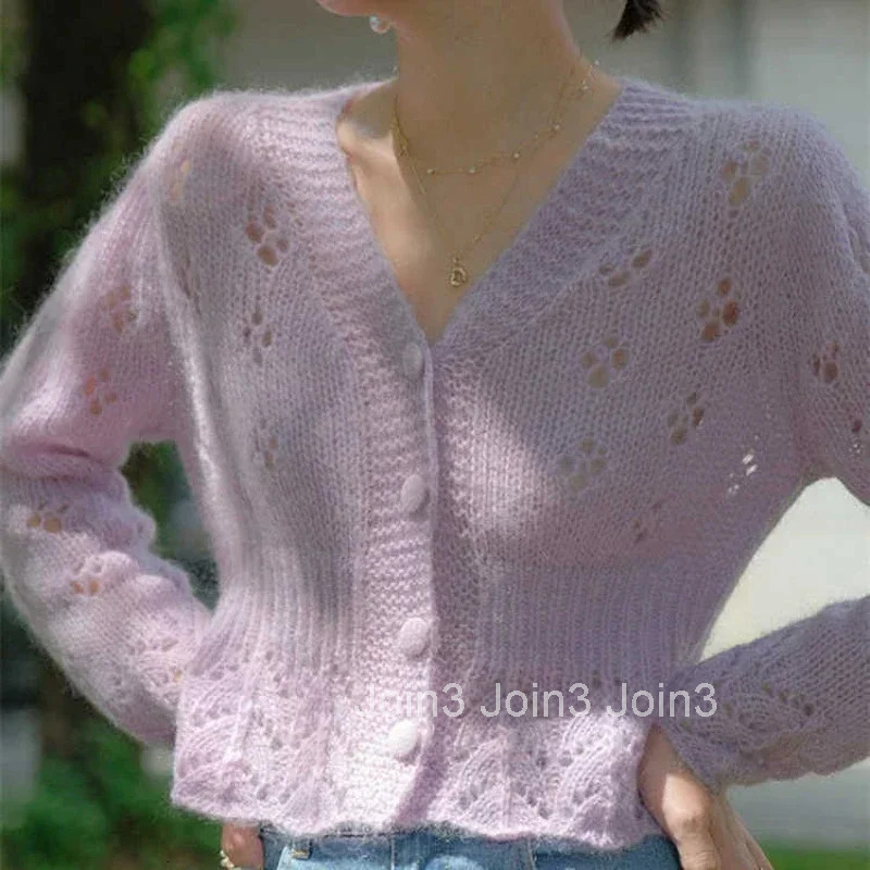 Womens Sweater Crop Mesh Knit Tops For Woman Purple Cardigan Short In Promotion Trend Unique Offers Clothes Korean Style Cheap