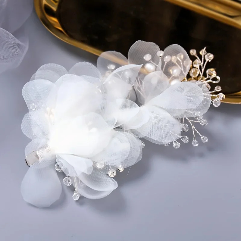 Trendy Silver Color Crystal Flower Hair Clips Hairpin For Women Bride Handamde Bridal Wedding Hair Accessories Jewelry Headpiece 250610