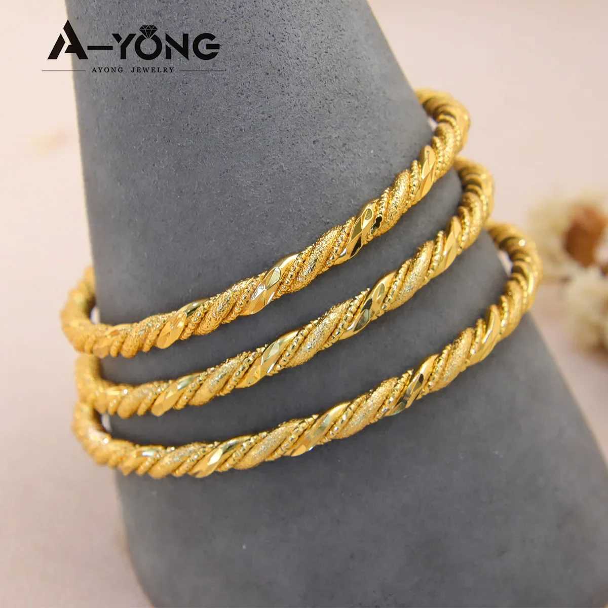 Nigeria Wedding Twist Rope 21k Gold Plated Dubai Classic Cuff Bangles Italian Muslim Islamic Ramadan Party Jewelry Z250616