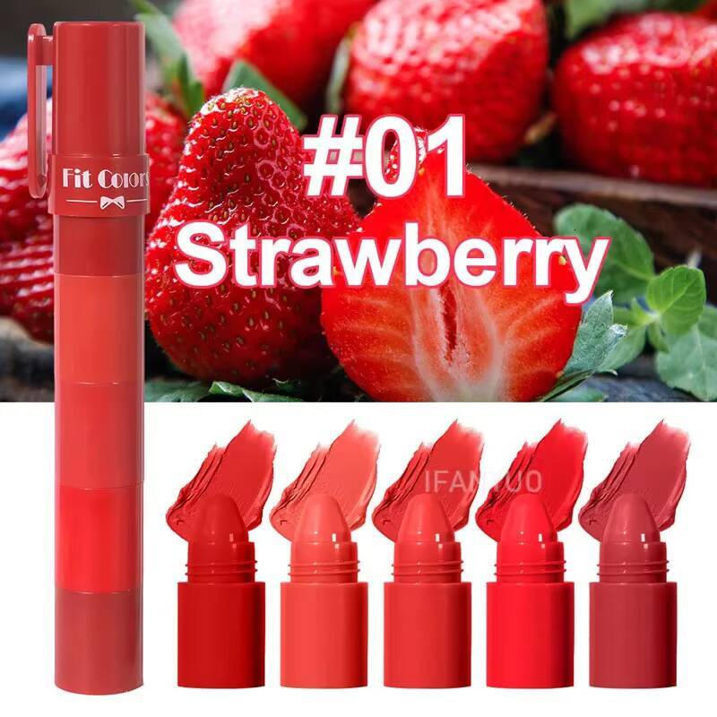 5 in 1 Matte Pencil Kit Combo Velvet Sexy Red Lip Tint Non-stick Cup Multicolour Lipstick Pen Makeup Lips Cosmetic Set happy