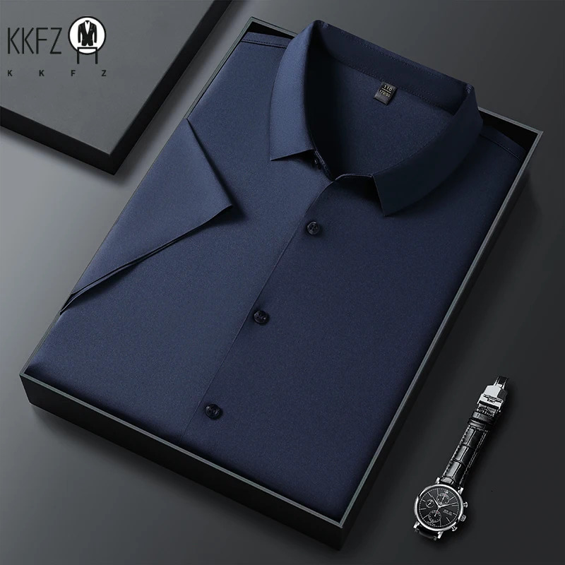 Mens Business Casual Solid Color Short Sleeve Shirt for Summer Fashion No Ironing Comfortable and Versatile Top 250614