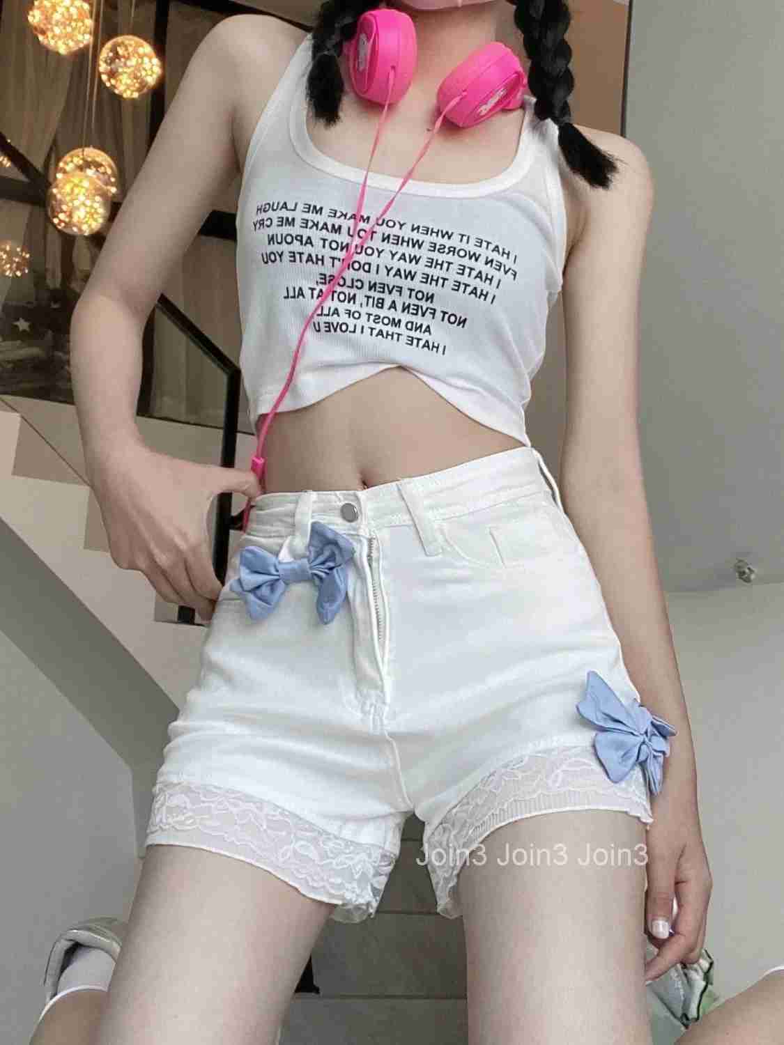 Aesthetic Cute Bow Short Jean Pants Woman Trend 2025 To Wear Comfy Casual Denim Shorts for Women Elegant 2000s Clothes Y2k Jorts