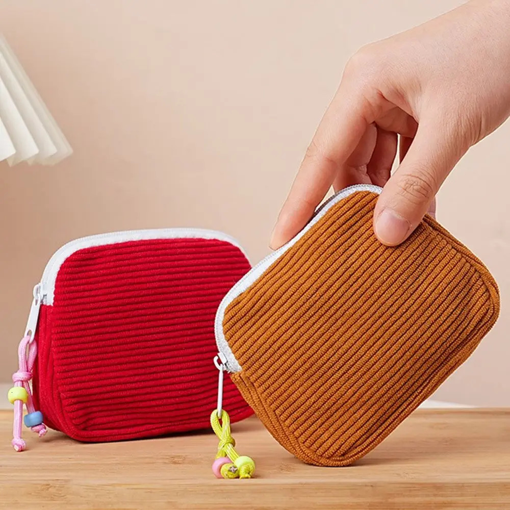 Fashion Women Small Cosmetic Bag Travel Mini Sanitary Napkins Organizer Portable Corduroy Coin Purse Small Wallet Coin Purses 250614