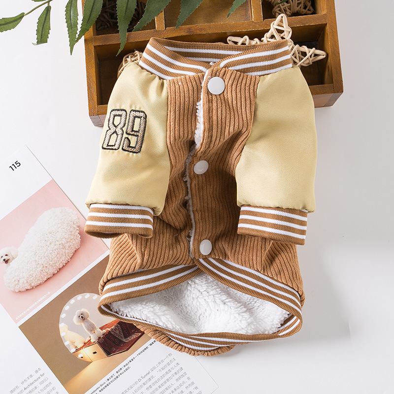 Dog Fleece Coat Sweater Winter Jacket for Small and Medium Dogs with Embroidered Teddy Bear Rugby Player Cold Weather Coat for Dogs Boy Girls M A554