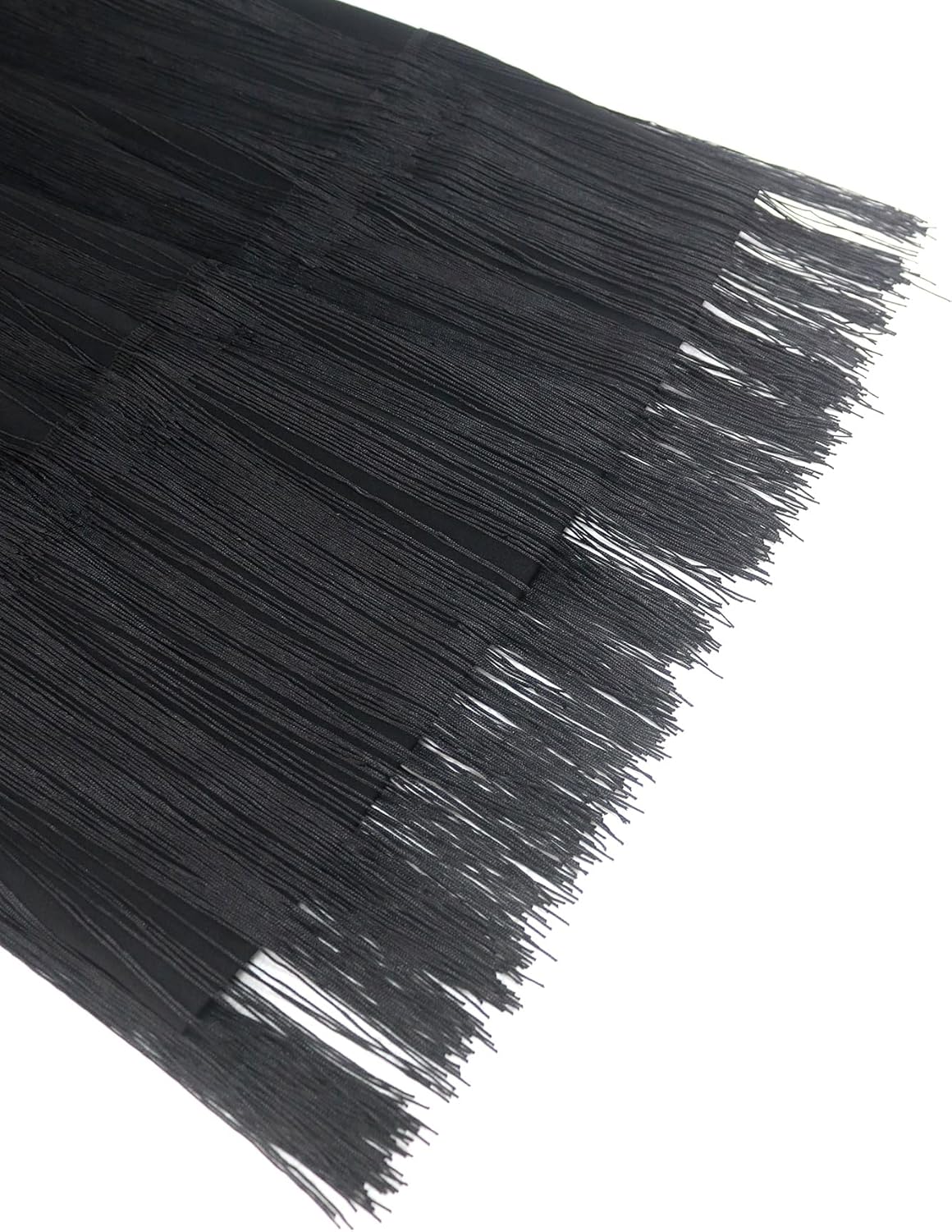 Black Tassel Fringe Dress For Woman Elegant Vintage Party Celebrations Prom Sheer Mesh Waist Belt