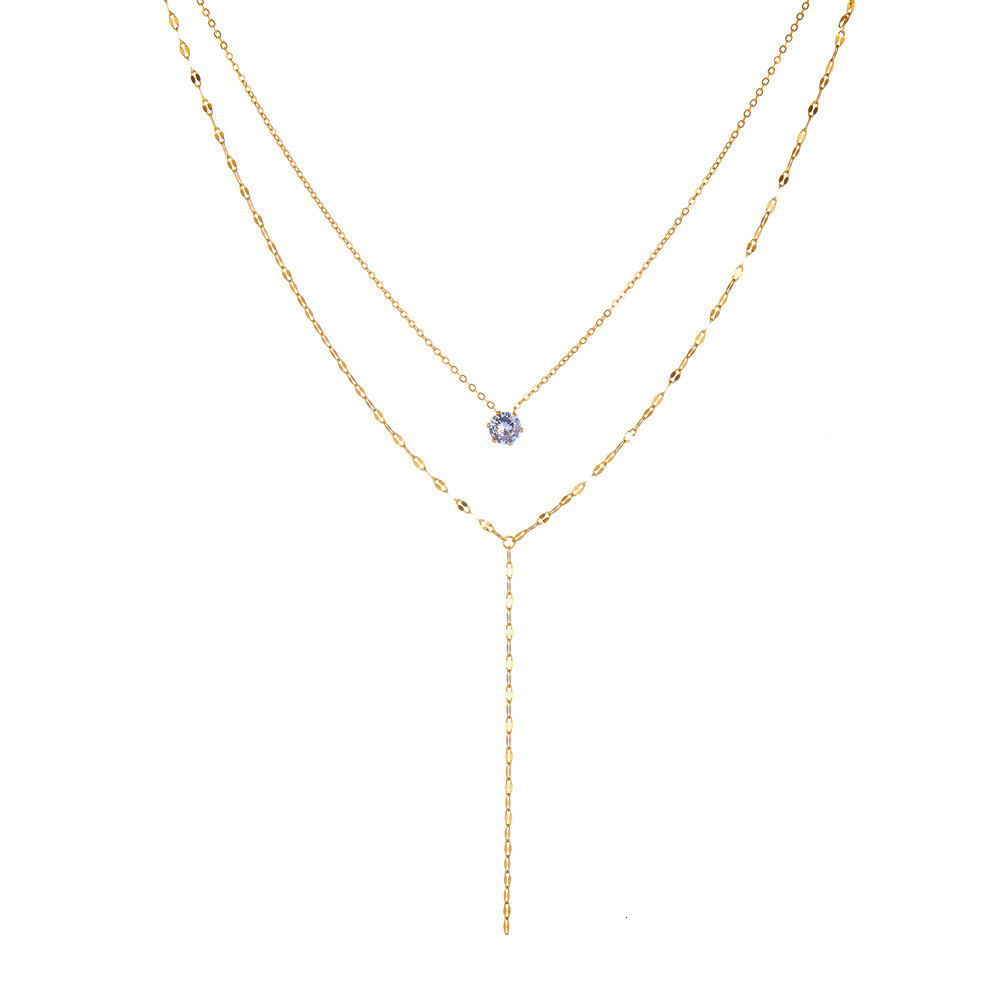 Fashionable Light Simple Elegant Six-Prong Zircon Double Layer Stacked Necklace for Women Titanium Steel Non-Fading Jewelry