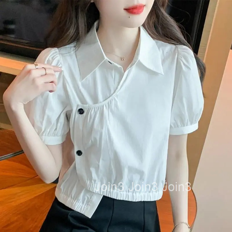 Clothes Kawaii Womens Shirt Blouse Cute Tops for Women Collar with Puffy Sleeves Button Up White Novelty 2025 Summer Novelties