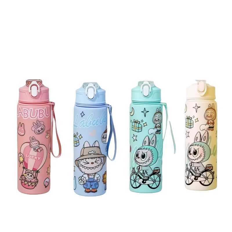 750ml Labubu Water Bottle With Straw Sippy Cup Leakproof Plastic Water Bottles For Outdoor Sports Camping Drink Cup XJ250616