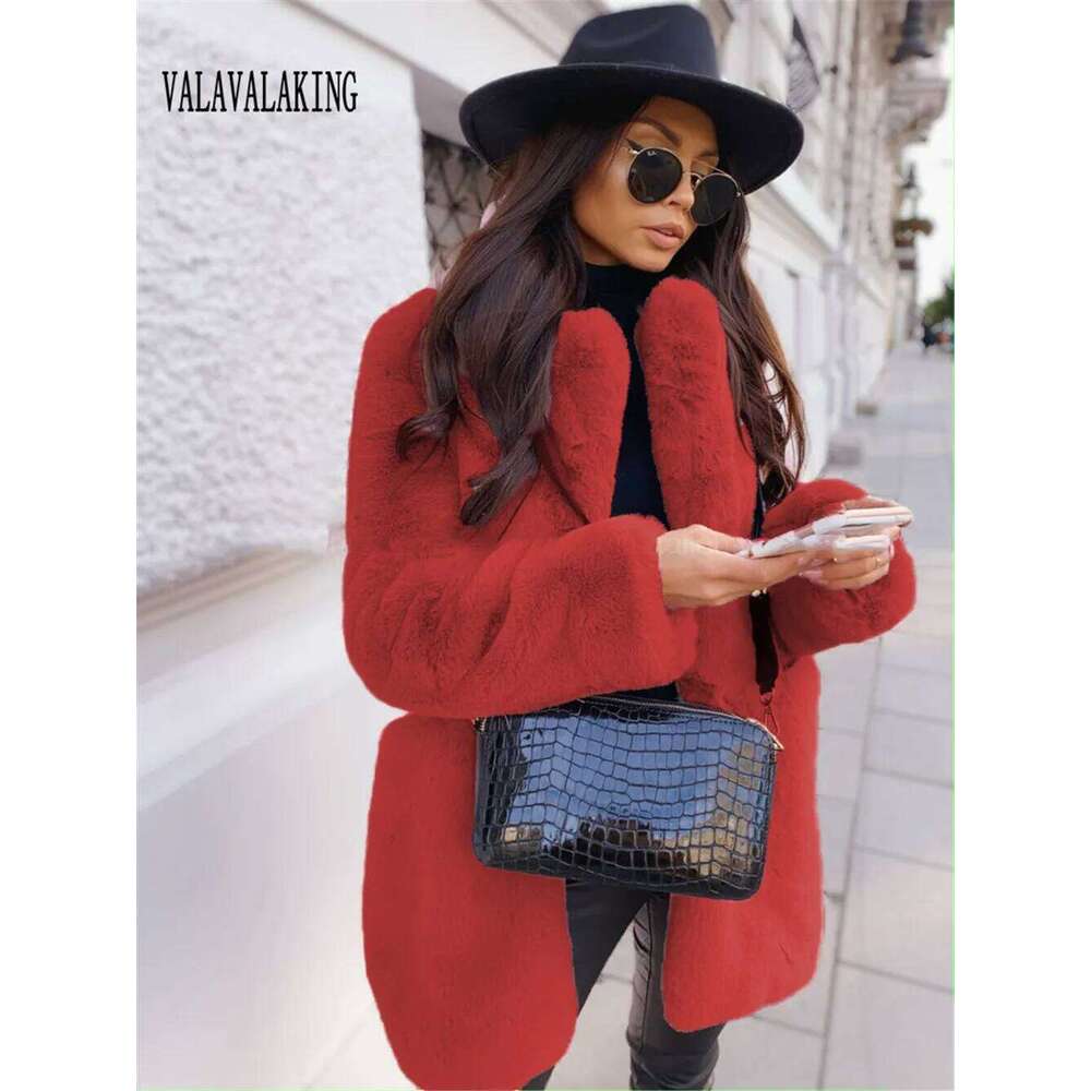 2025 Women Winter Furry Plus Size Faux Coat Female Long Sleeve Plush Fake Fur Jacket Lady Pocket Large Thick Fluffy Cardigan